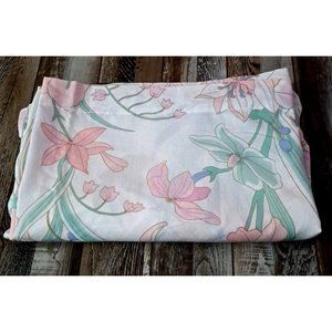 VTG Twin Flat Sheet Pink Lily Flowers Pastel Springs No Iron Kodel Polyester